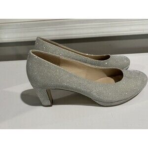 Gabor Women’s Silver Shiny  Slip On Pumps Heels Shoes Sz 9